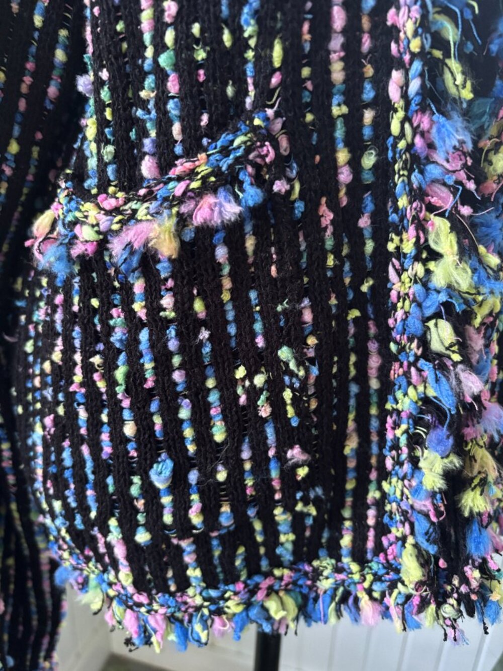 Zara Black Confetti Fringe Open Front Cardigan Large NWT - Picture 3 of 6